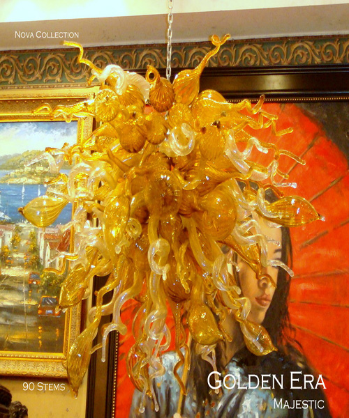 Modern amber hand-blown Murano glass chandelier interior design