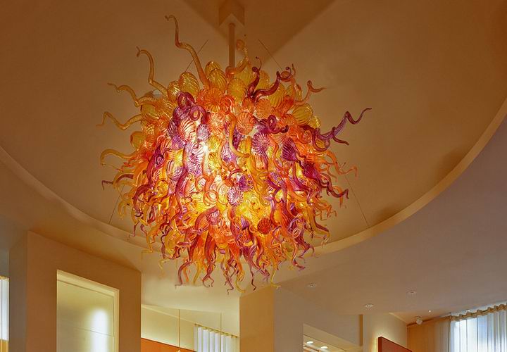 fire orange red decorative art blown glass chandelier colorful led ceiling lamp for sale